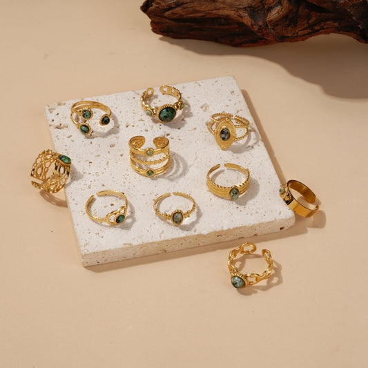 Lot de bagues dorées avec pierres naturelles turquoises africaines