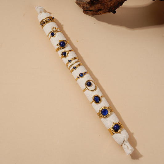 Lot de bagues dorées avec pierres naturelles bleues lapis lazuli