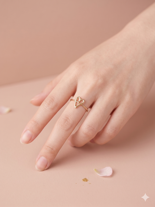 Bague ajustable cœur ajouré minimaliste