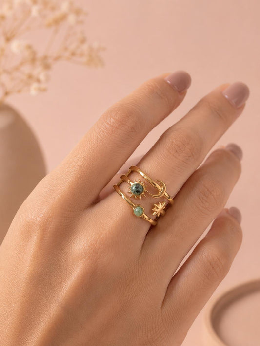 Bague ajustable constellation avec pierre naturelle