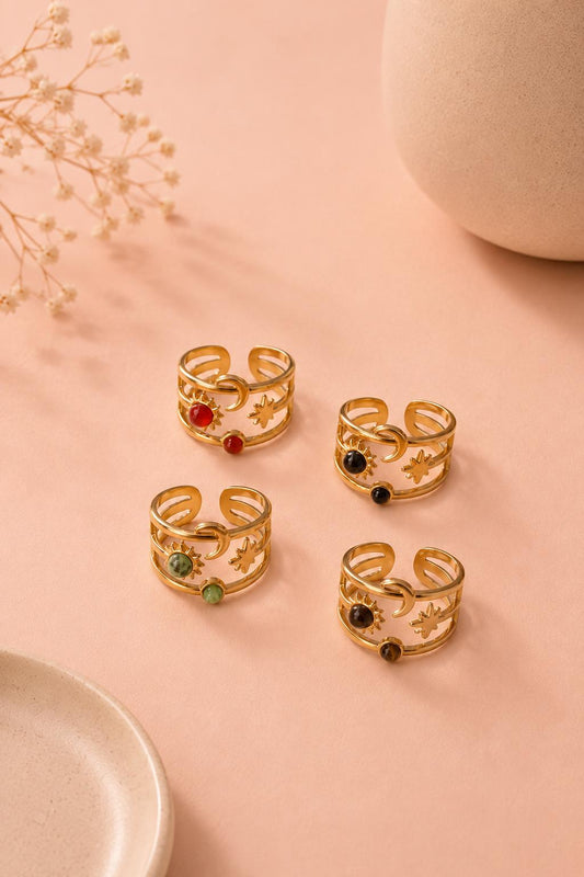Bague ajustable constellation avec pierre naturelle