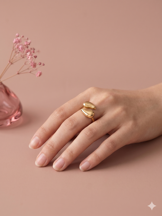 Bague double anneau organique gouttes