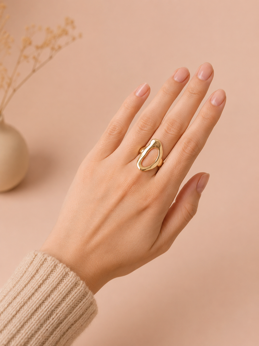 Bague ouverte grand ovale poli miroir