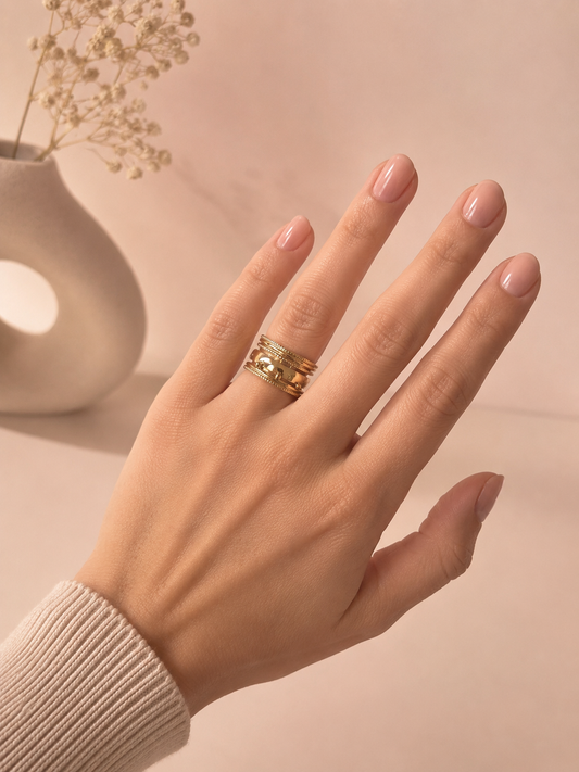 Bague multi-rangs ajourés et perlés