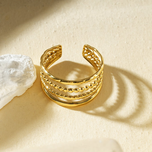Bague multi-rangs perlé doré