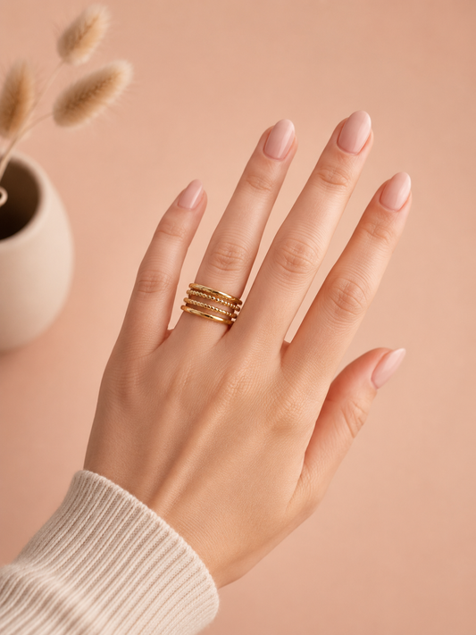 Bague multi-rangs perlé doré