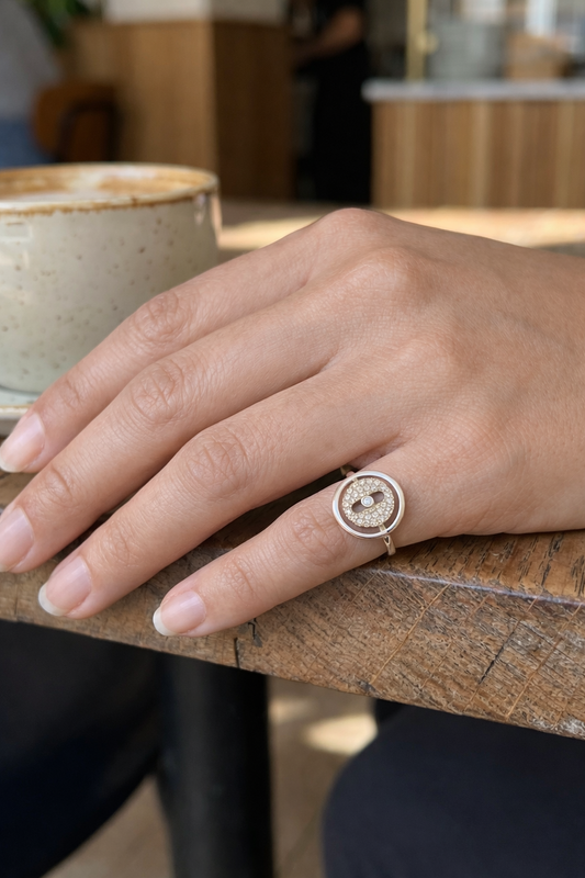 Bague ajustable cercle pavé central strass