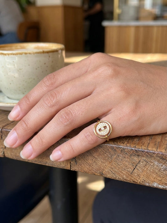 Bague ajustable cercle pavé central strass