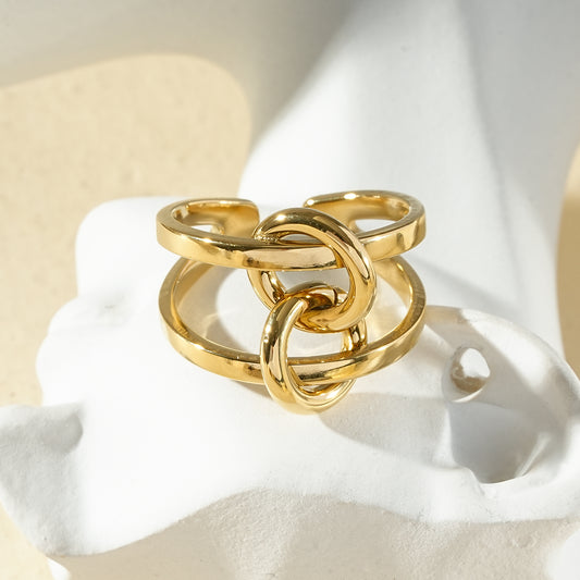 Bague double anneau noué doré