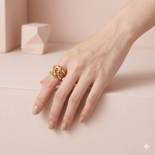 Bague double anneau noué doré