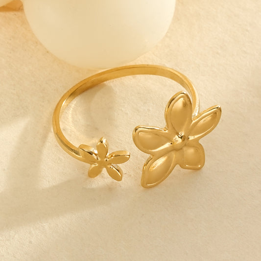 Bague ajustable dorée duo de fleurs