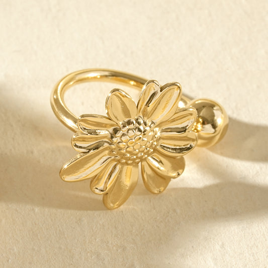 Bague ouverte tournesol et perle