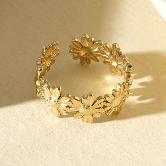 Bague ajustable fleurs marguerites entrelacées