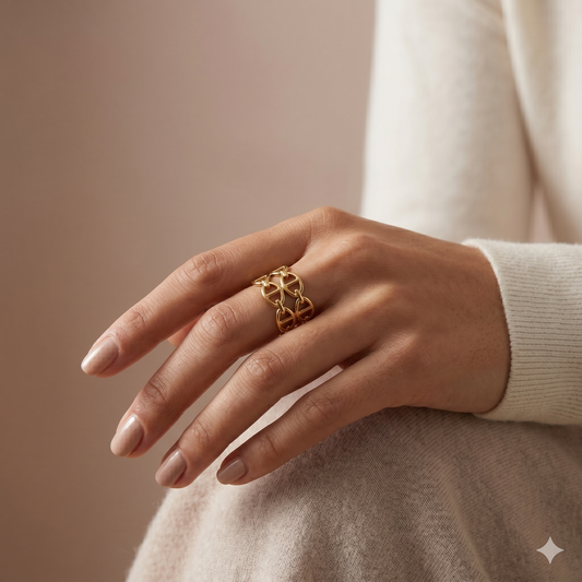 Bague ajustable double rangée maillons ovales