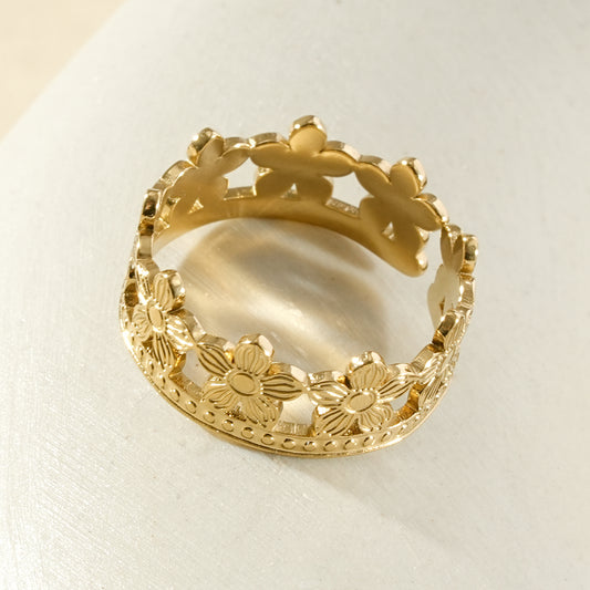 Bague ajustable couronne fleurs ajourées