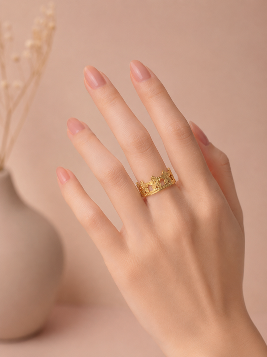 Bague ajustable couronne fleurs ajourées