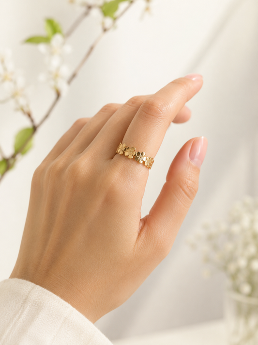 Bague ajustable fleurs Sakura entrelacées