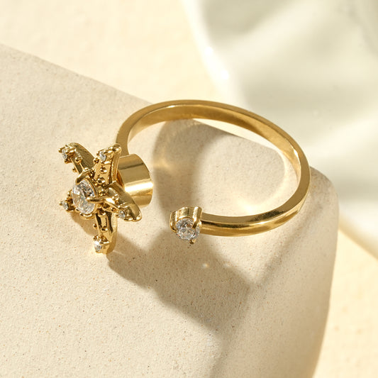 Bague anti stress ouverte à l'avant étoile strassé et zircon