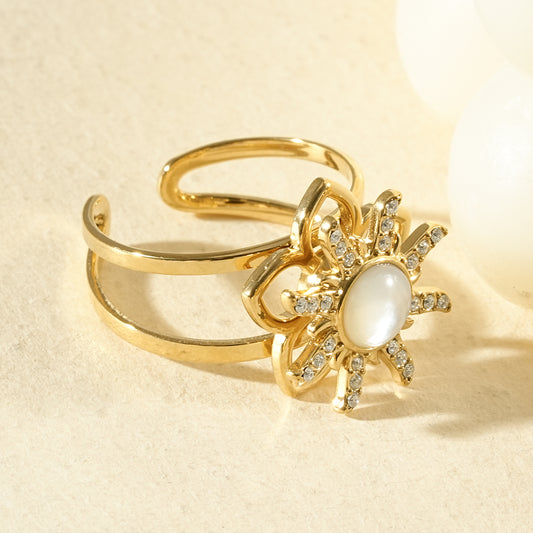 Bague anti stress ajustable fleur rotative en strass