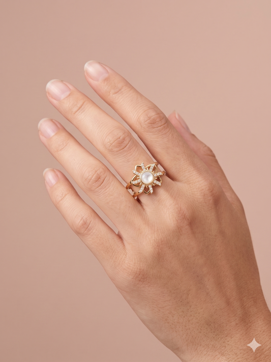 Bague anti stress ajustable fleur rotative en strass