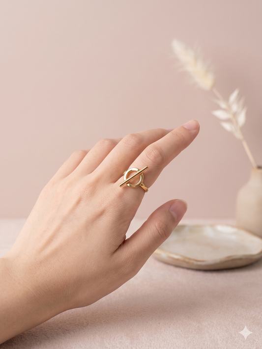 Bague dorée ajustable anneau et barre graphique