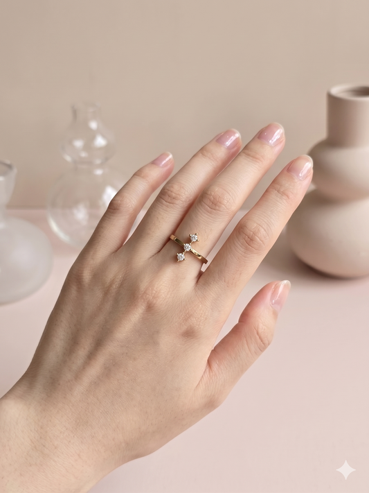 Bague ajustable trio de strass
