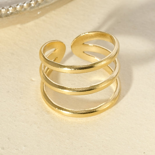 Bague ajustable triple anneau doré brossé