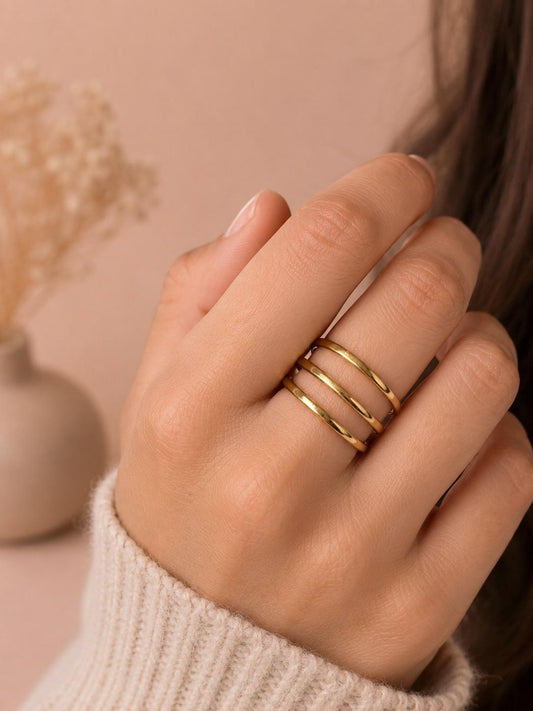 Bague ajustable triple anneau doré brossé