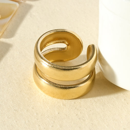 Bague ajustable double anneau enroulé doré brossé