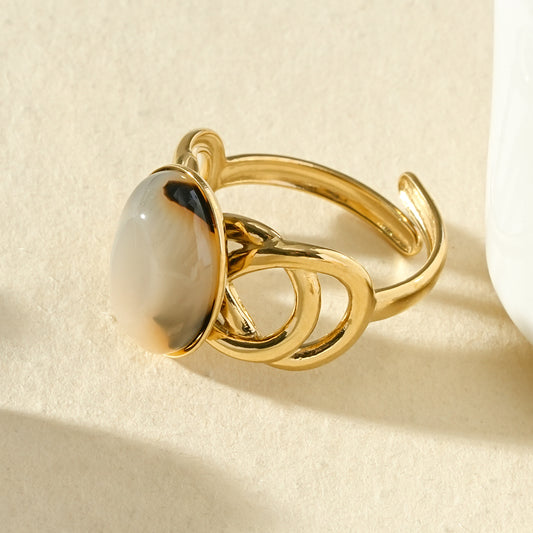 Bague dorée résine léopard ovale doré