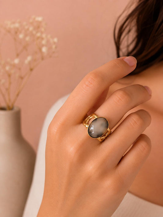 Bague dorée résine léopard ovale doré