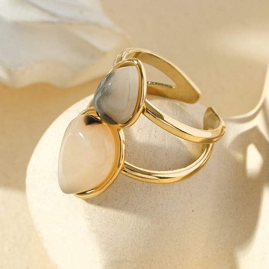 Bague double résine léopard goutte doré