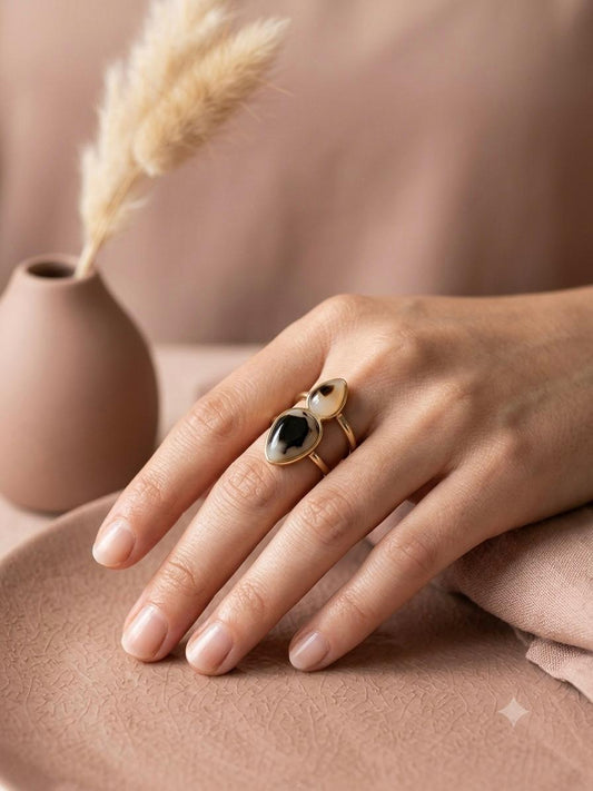 Bague double résine léopard goutte doré