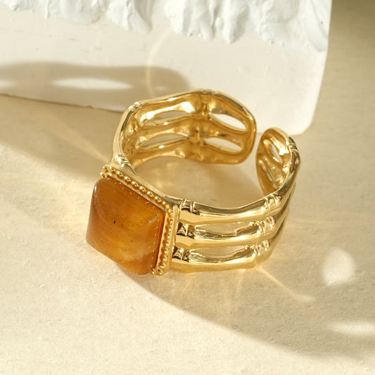 Bague ajourée pierre carré œil de tigre