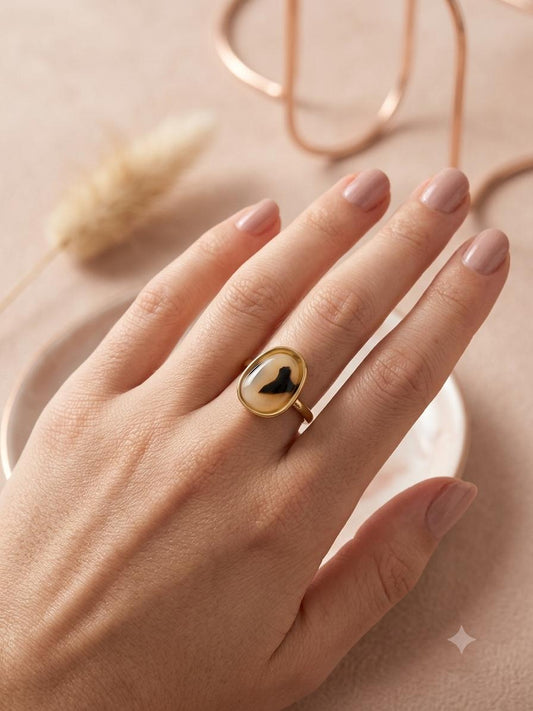 Bague résine léopard ovale fine doré