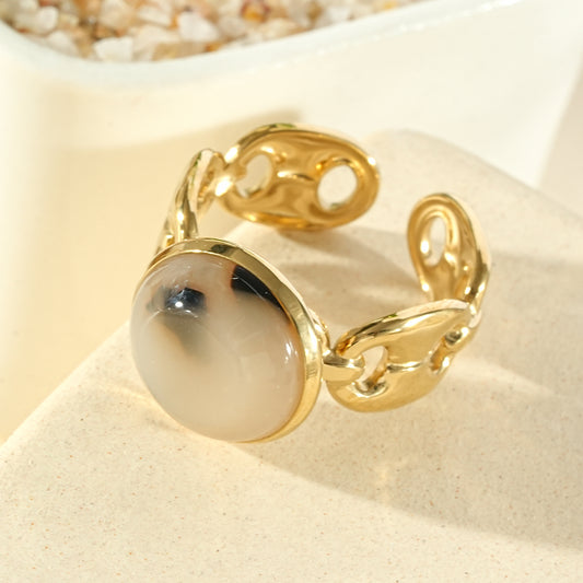 Bague chaîne gourmette résine léopard