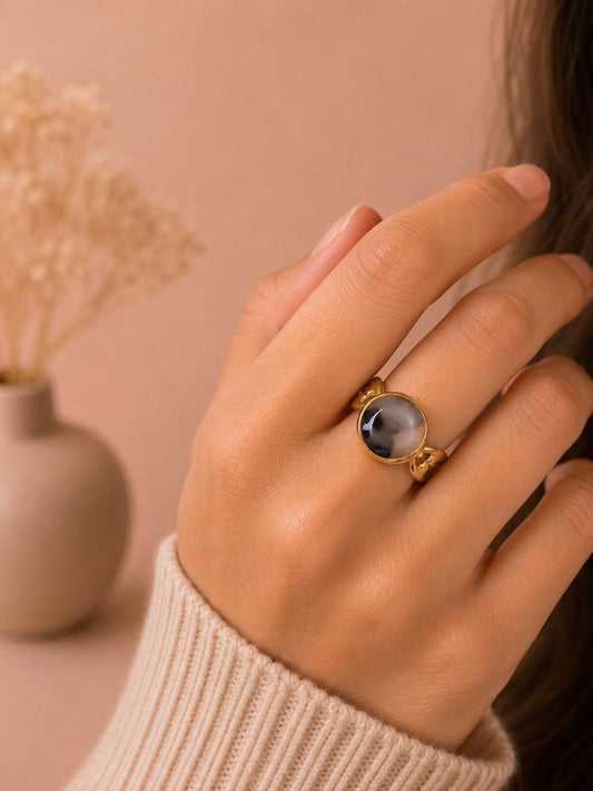 Bague chaîne gourmette résine léopard
