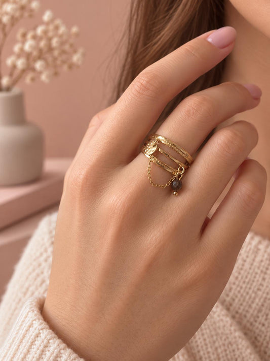 Bague multi-anneaux pierre oeil de tigre