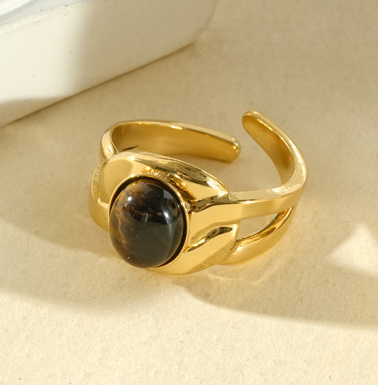 Bague pierre naturelle ronde chaîne torsadée