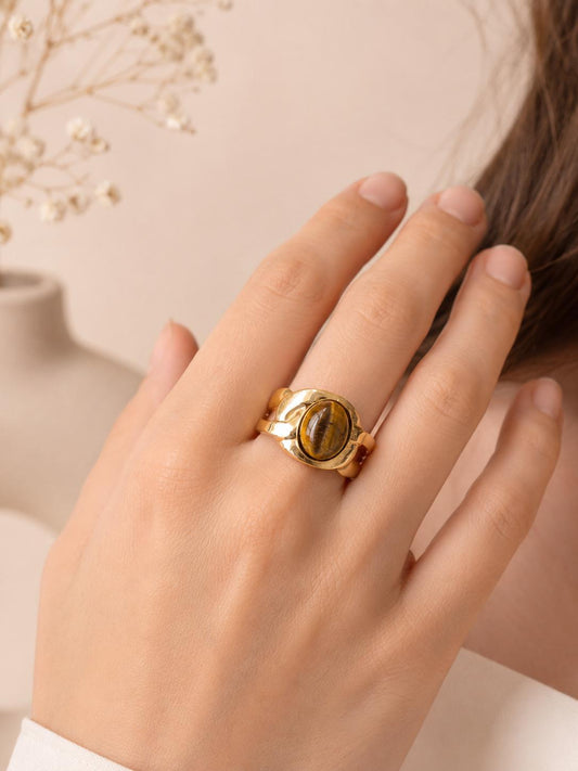 Bague pierre naturelle ronde chaîne torsadée
