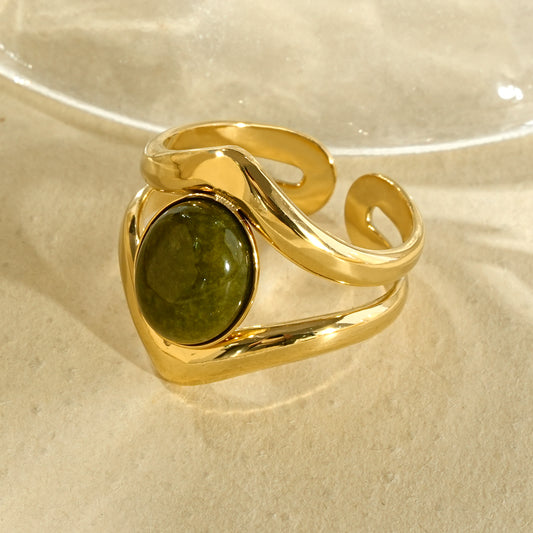Bague losange pierre naturelle ovale doré