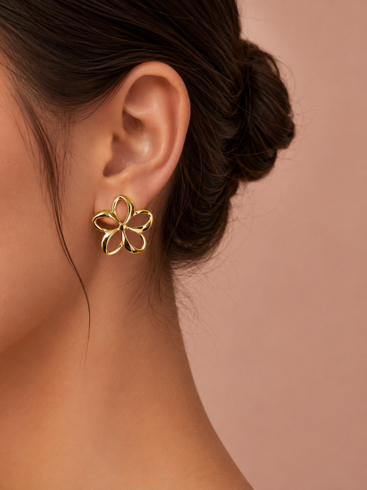 Boucles d'oreilles clous fleur ligne ajourée