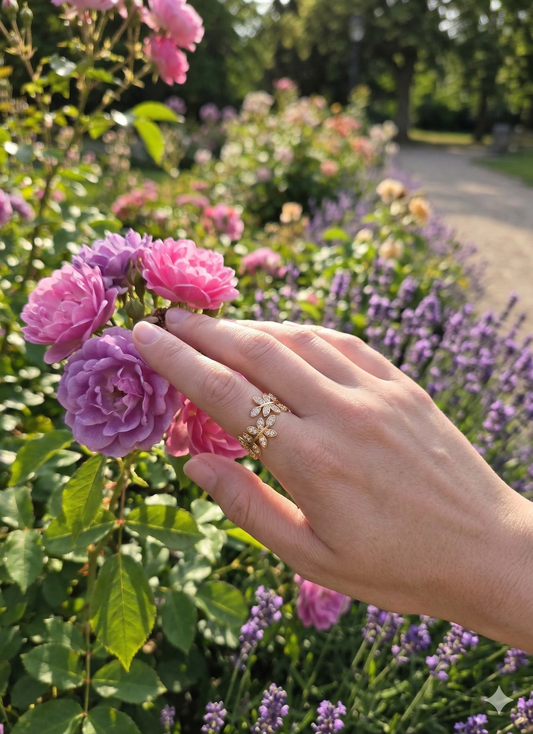 Bague ouverte deux feuilles longues en strass