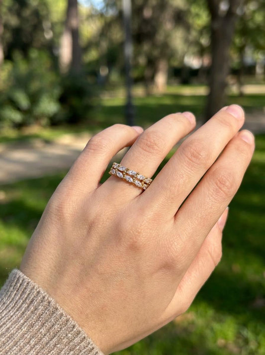 Bague ajustable double rangée marquise de strass