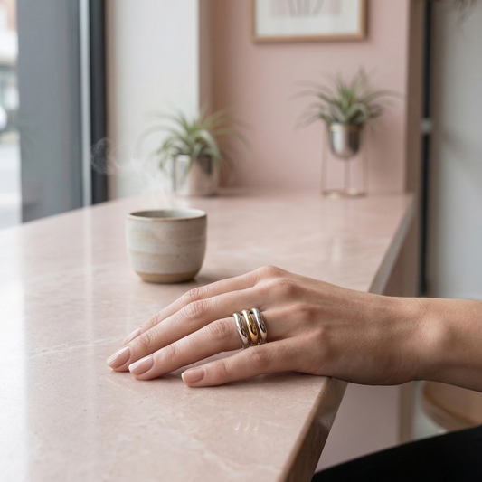Bague ouverte triple anneaux bicolore