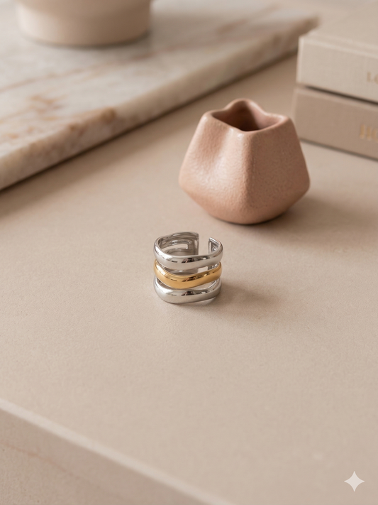 Bague ouverte triple anneaux bicolore