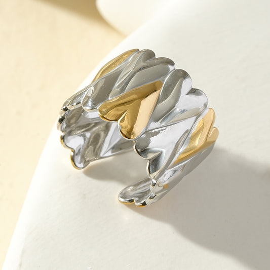 Bague large cœurs superposés