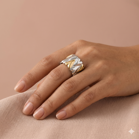 Bague large cœurs superposés