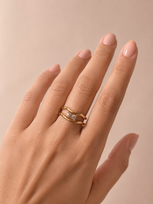 Bague ajustable double rang sertie