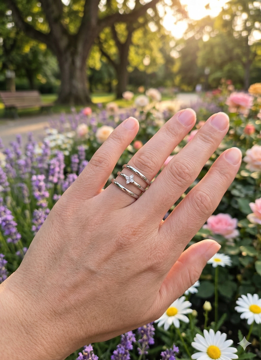 Bague ouverte triple anneaux avec strass central